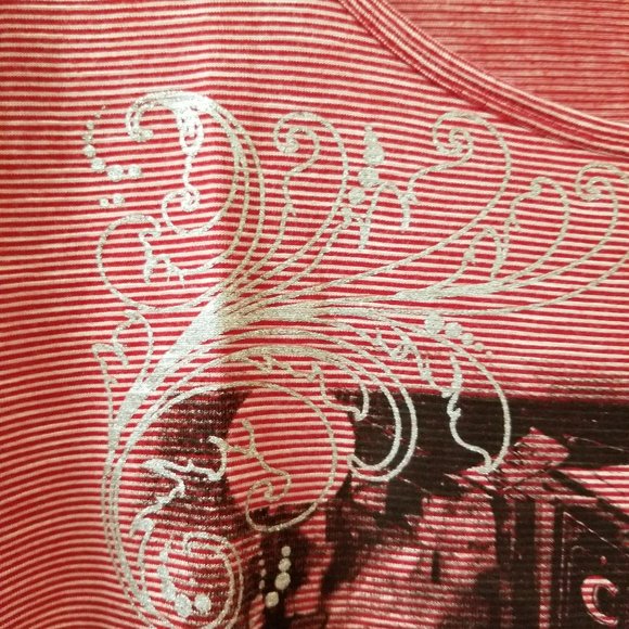 Scoop neck short sleeve Parisian Cafe screen with rhinestones & Foil mini stripe - Picture 4 of 7